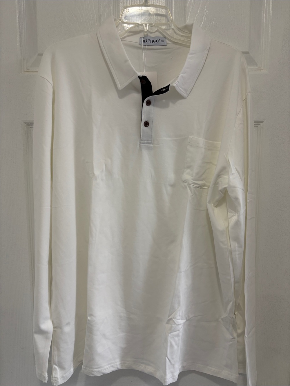 Kuyigo Men's Long Sleeve Polo/golf Shirts Cotton Slim Fit white 2XL